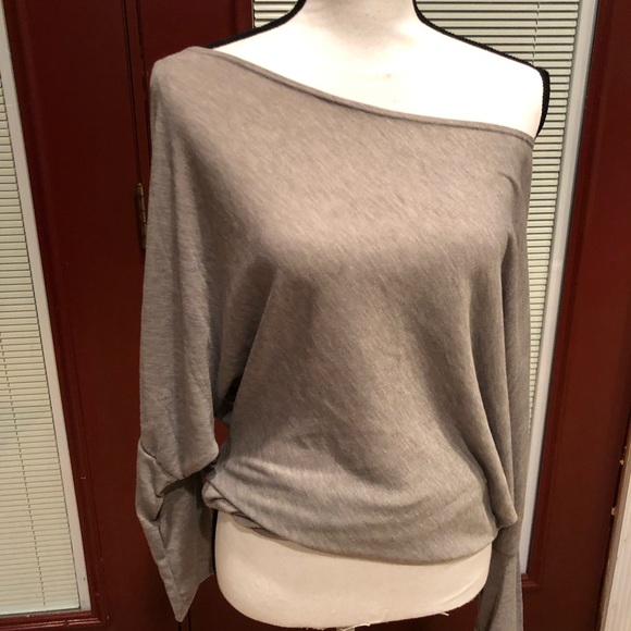 Gray dolman off the shoulder  top - Picture 4 of 5